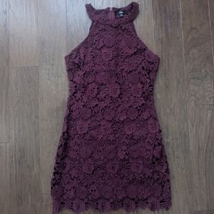 Lulus Lace Halter Dress in Burgundy